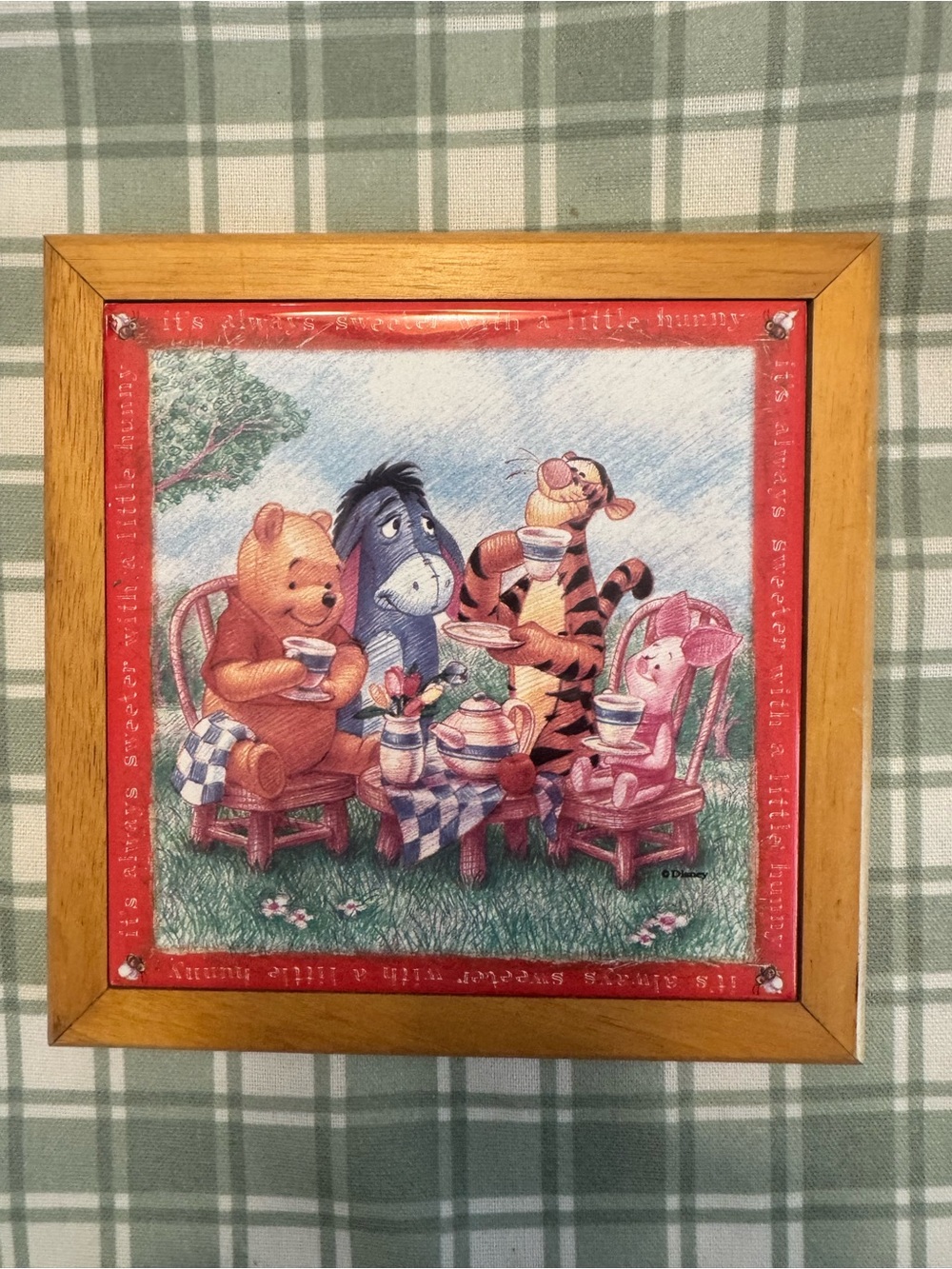 Vintage 90s Disney Simply Pooh Winnie the Pooh Ceramic Tile Trivet Wall Plaque